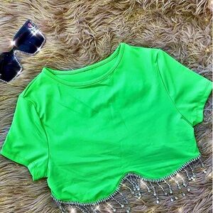 Tan Fringe Rhinestone Crop Top